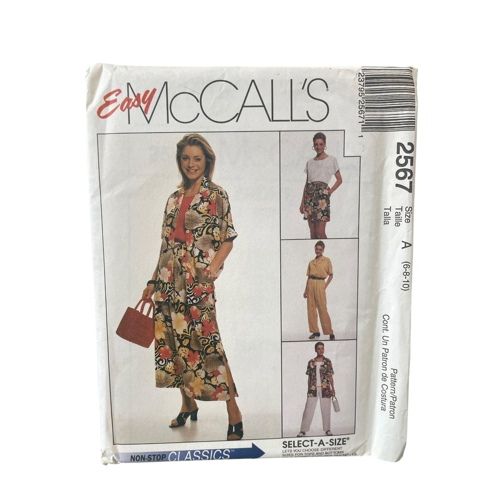 McCall's 2567 Sewing Pattern Misses Size 6-8-10 White 90s Wardrobe Set Uncut